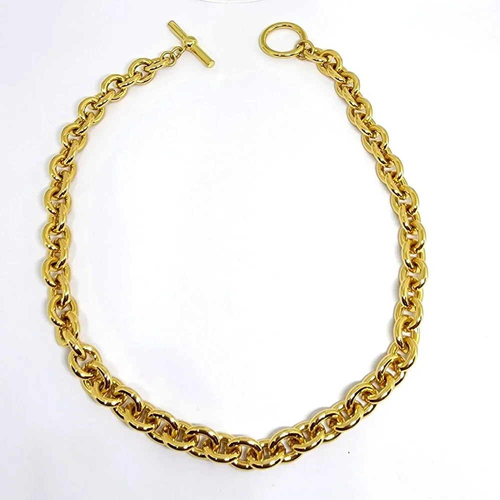 Mid Century Modern Heavy Gold Plate Cable Chain Toggle Clasp 13.5